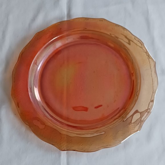 Federal Glass 11" Serving Plate Normandie Bouquet Lattice Sunburst Iridescent - Picture 1 of 4
